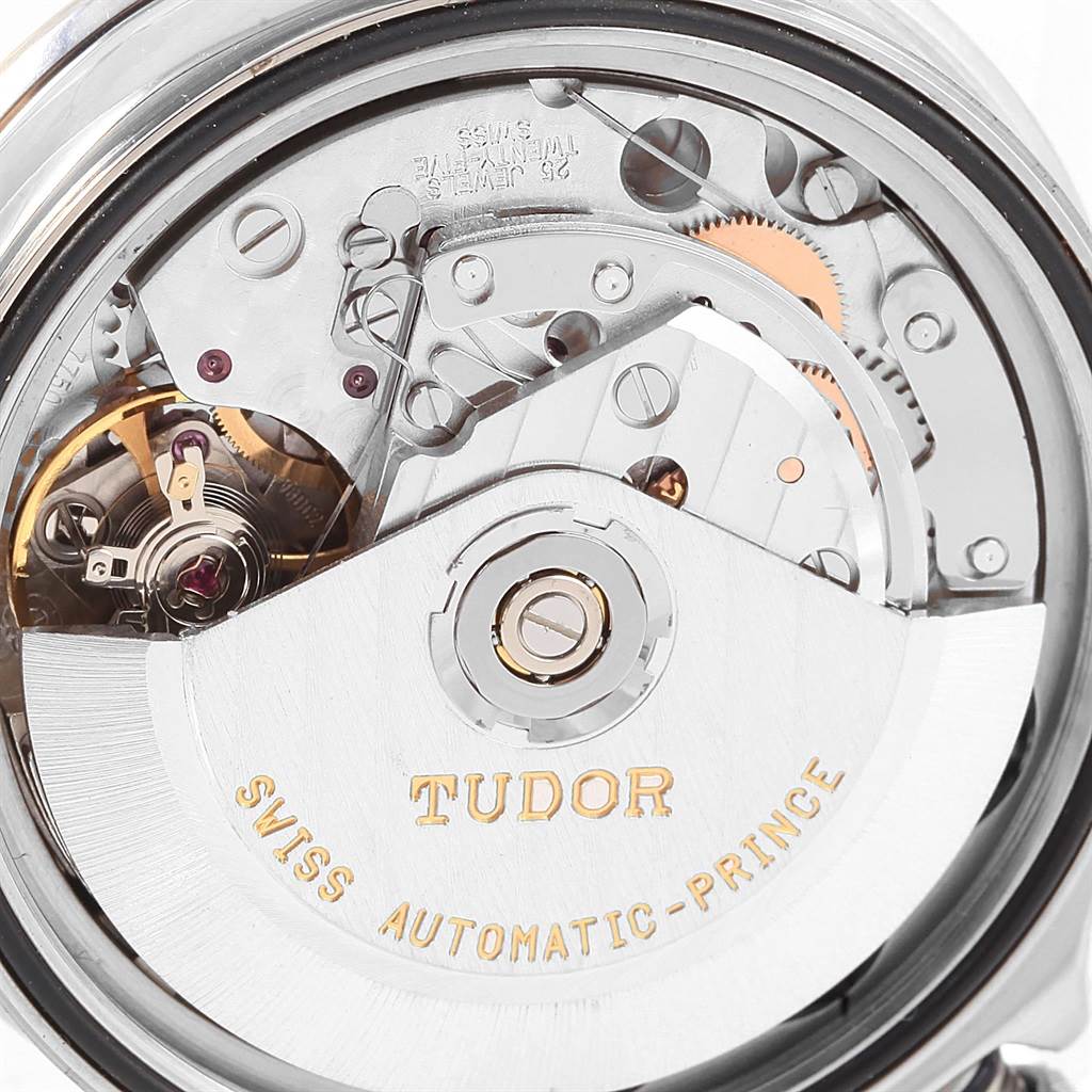 The image shows a close-up of the Tudor Tiger 79280 Men's Stainless Steel Silver Dial 79280 Men's Stainless Steel Silver Dial model watch movement with visible mechanical components.
