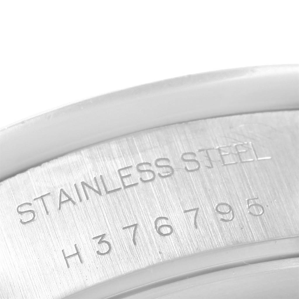 This image shows a close-up of the stainless steel case back of a Tudor Tiger 79280 Men's Stainless Steel Silver Dial 79280 Men's Stainless Steel Silver Dial watch, highlighting its serial number H376795.