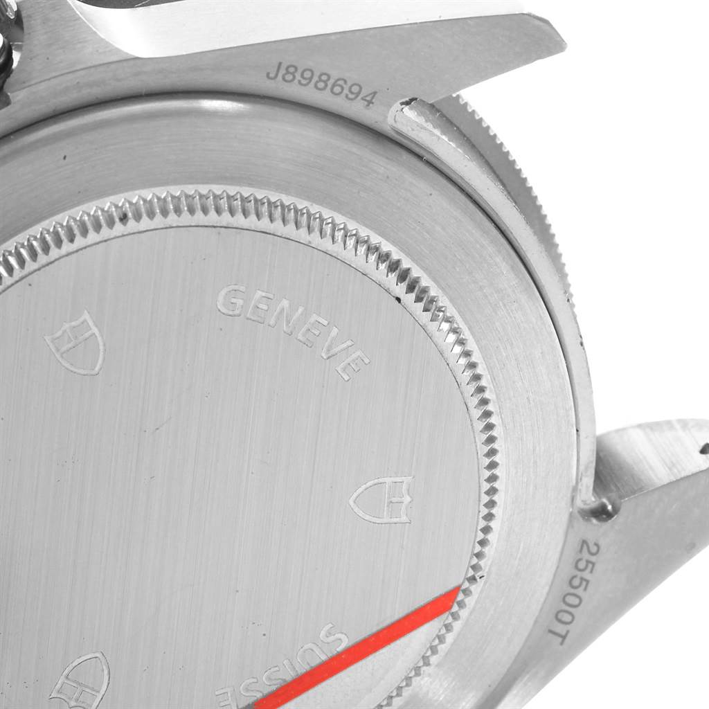 The image shows a close-up of the case back, one lug, and part of the crown guard of a Tudor Pelagos 25500TN Men's Titanium Black Dial 25500TN Men's Titanium Black Dial watch.