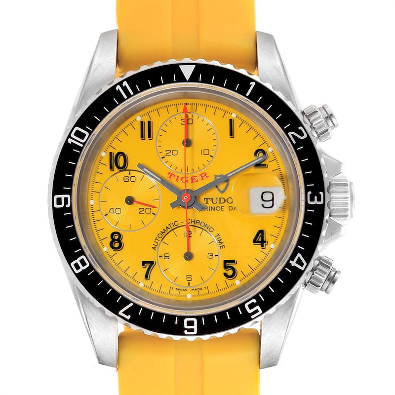 Tudor Tiger Prince Date Yellow Dial Rubber Strap Mens Watch 79270 SwissWatchExpo