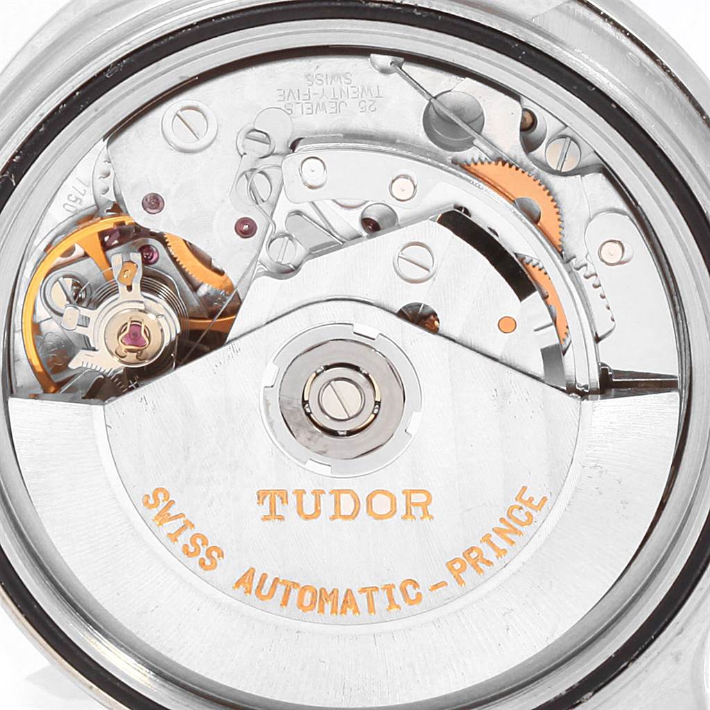 This is a close-up image of the movement mechanism of the Tudor Tiger 79280P Men's Stainless Steel Green Dial 79280P Men's Stainless Steel Green Dial watch, specifically showing the rotor and internal components.