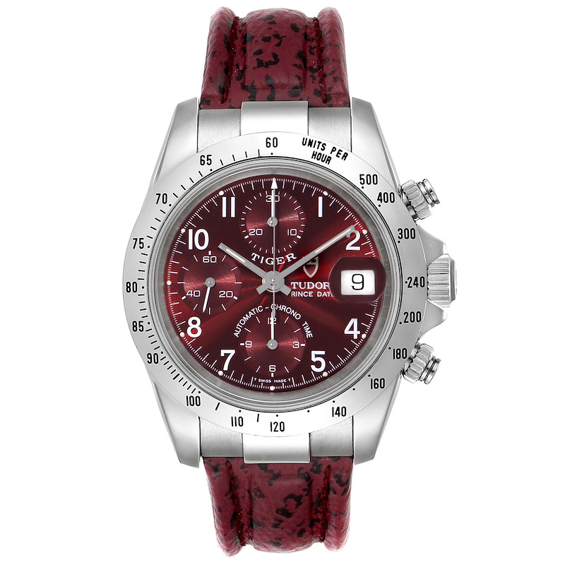 Tudor Tiger Chronograph Burgundy Dial Steel Mens Watch 79280P