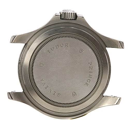 The image shows the back case and crown of a Tudor Hydronaut 89190 Men's Stainless Steel Black Dial 89190 Men's Stainless Steel Black Dial watch.