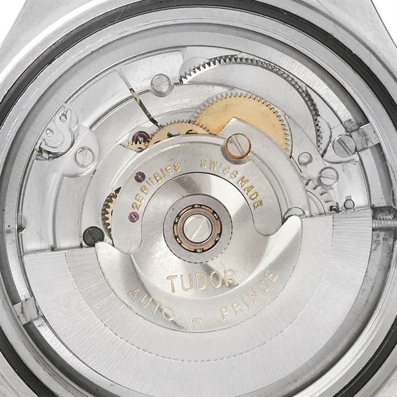 This image shows a close-up of the movement mechanism of the Tudor Prince 9101/0 Men's Stainless Steel Silver Dial 9101/0 Men's Stainless Steel Silver Dial watch from the back.