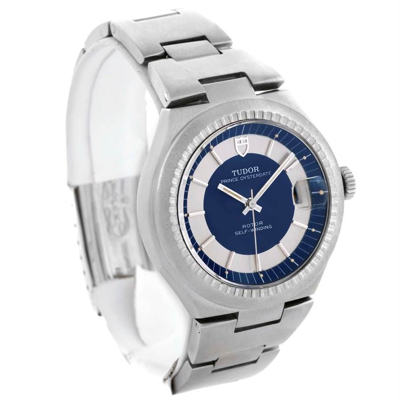 The Tudor Prince 9101/0 Men's Stainless Steel Silver Dial 9101/0 Men's Stainless Steel Silver Dial model is shown at a slight angle, highlighting the face, bezel, crown, and part of the bracelet.