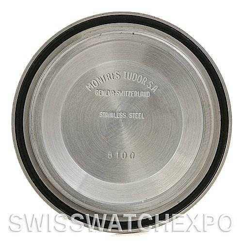 This image shows the stainless steel case back of a Tudor Hydronaut 16220 P Men's Stainless Steel Mother of Pearl Dial 16220 P Men's Stainless Steel Mother of Pearl Dial watch.