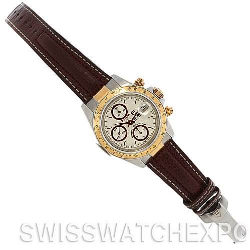 The image shows a Tudor Tiger 79263 Men's Yellow Gold Champagne Dial 79263 Men's Yellow Gold Champagne Dial model watch at an angled view, displaying the dial, bezel, and leather strap.