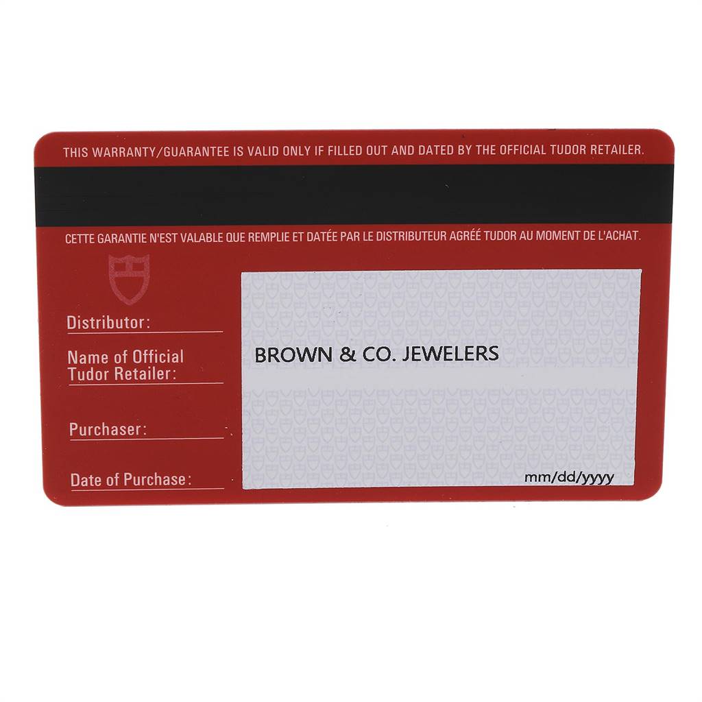 This image shows the warranty card for the Tudor Heritage Chrono 70330B Men
s Stainless Steel Blue Dial 70330B Men
s Stainless Steel Blue Dial watch.