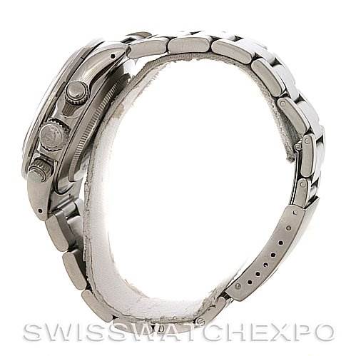 This image shows a side view of the Tudor Tiger 79260 Men
s Stainless Steel White Dial 79260 Men
s Stainless Steel White Dial model watch, highlighting its crown and stainless steel bracelet.