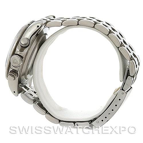 The image shows a side view of the Tudor Tiger 79280 Men's Stainless Steel Blue Dial 79280 Men's Stainless Steel Blue Dial model watch, highlighting the bracelet, crown, and pushers.