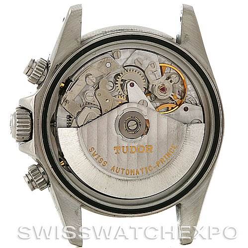 The image shows the movement and internal mechanisms of a Tudor Tiger 79280 Men's Stainless Steel Blue Dial 79280 Men's Stainless Steel Blue Dial model watch with its case back removed.