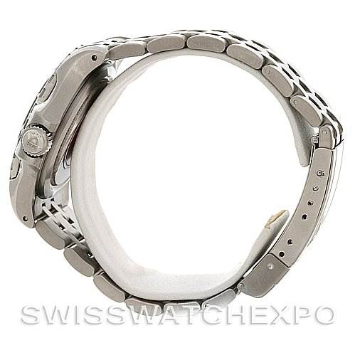 The image shows a side profile view of a Tudor Hydronaut 16220 Men's Stainless Steel Silver Dial 16220 Men's Stainless Steel Silver Dial watch, highlighting its stainless steel case, crown, and bracelet.