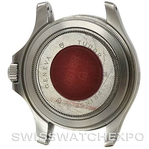 The image shows the back case of a Tudor Hydronaut 16220 Men's Stainless Steel Silver Dial 16220 Men's Stainless Steel Silver Dial watch from a straight-on angle, highlighting the brand and model engraving.