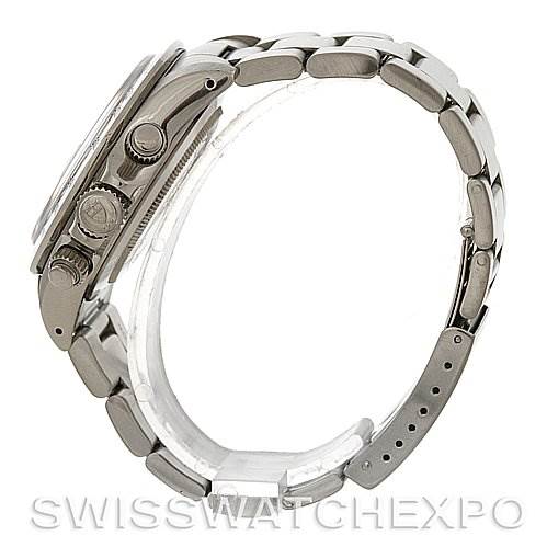 The image shows a side view of the Tudor Tiger 79280 Men's Stainless Steel Burgundy Dial 79280 Men's Stainless Steel Burgundy Dial model watch, highlighting the crown, pushers, and stainless steel bracelet.