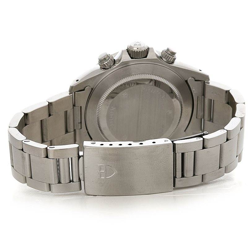 The image shows the back angle of the Tudor Prince watch, focusing on the stainless steel case, bracelet, and clasp.