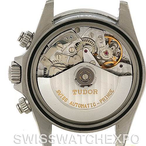 This image shows the internal movement of the Tudor Prince 79260 Men's Stainless Steel White Dial 79260 Men's Stainless Steel White Dial watch viewed from the back, highlighting its automatic mechanical parts.