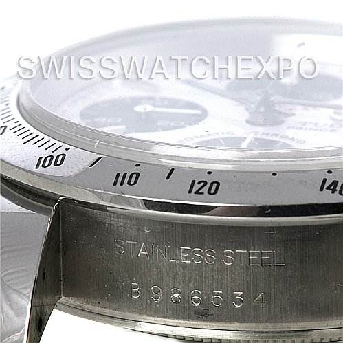 This image shows a top-side and side view of a Tudor Tiger 79280 Men's Stainless Steel White Dial 79280 Men's Stainless Steel White Dial model, highlighting the stainless steel case and bezel markings.