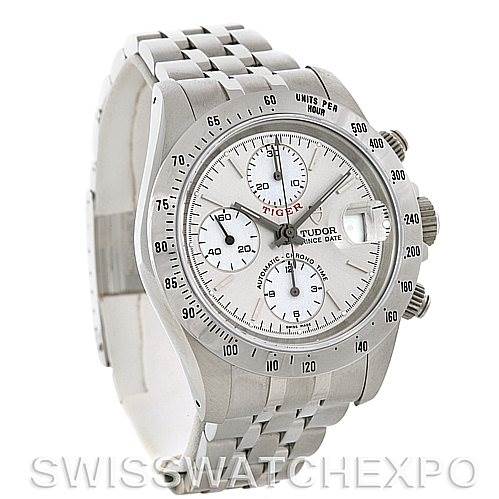 The image shows a Tudor Prince model watch from an angled front view, highlighting its dial, bezel, crown, and bracelet.