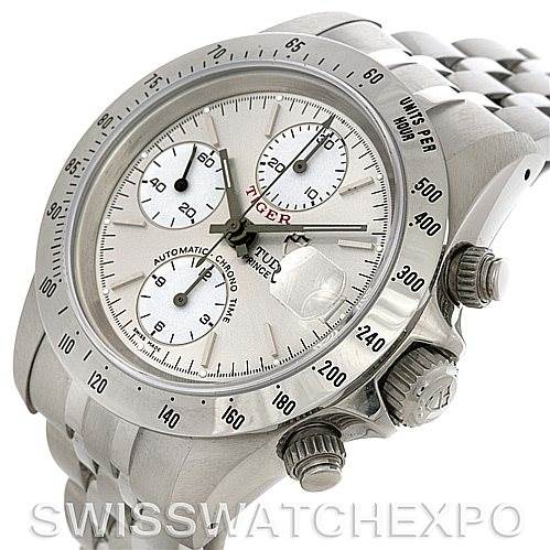 The image shows a top-front angle of the Tudor Prince model, highlighting the dial, bezel, crown, buttons, and bracelet.