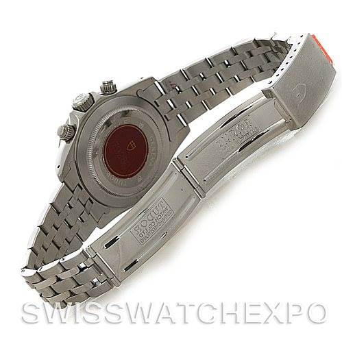 The image shows the back and clasp of the Tudor Prince model watch, highlighting its stainless steel bracelet and case back.