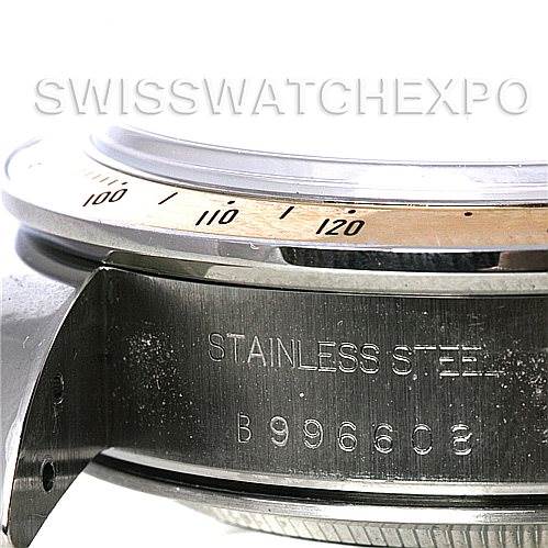 This image shows a close-up angle of the stainless steel case of the Tudor Tiger 79263 Men's Steel and Gold (two tone) White Dial 79263 Men's Steel and Gold (two tone) White Dial model watch, highlighting the bezel and model number.