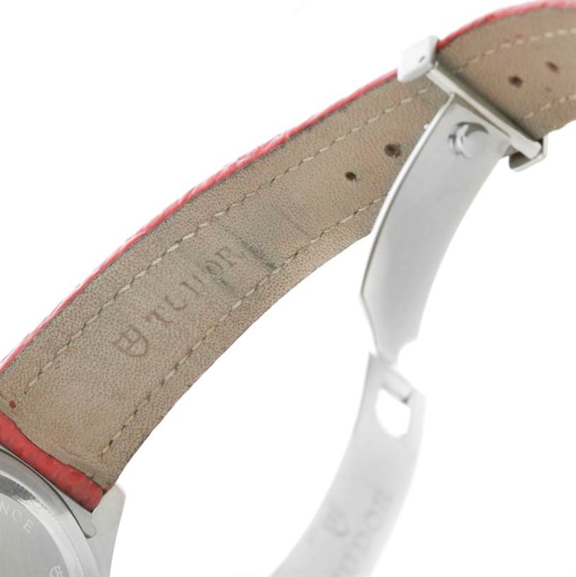 The image shows the inside of the leather strap and clasp mechanism of a Tudor Tiger 79270 Men's Stainless Steel Red Dial 79270 Men's Stainless Steel Red Dial model watch.