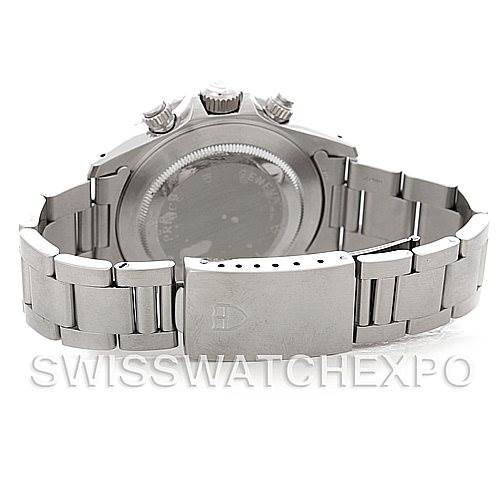 The image shows the stainless steel bracelet and case back of a Tudor Tiger 79280 Men
s Stainless Steel White Dial 79280 Men
s Stainless Steel White Dial model watch from a rear angle.