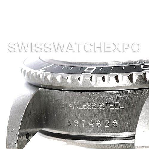 This image shows a close-up of the side case of the Tudor Tiger 79280 Men
s Stainless Steel White Dial 79280 Men
s Stainless Steel White Dial model watch, focusing on the bezel, case edge, and serial number.
