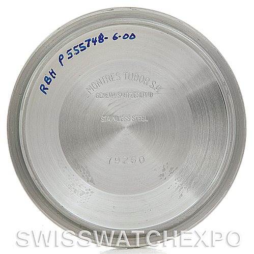 The image shows the case back interior of a Tudor Tiger 79280 Men
s Stainless Steel White Dial 79280 Men
s Stainless Steel White Dial model watch, displaying marks and engravings.