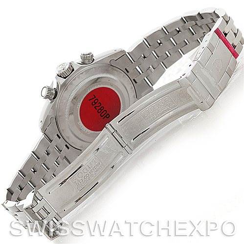 This image shows the backside of the Tudor Prince 79280 Men's Stainless Steel Black Dial 79280 Men's Stainless Steel Black Dial model watch, highlighting the bracelet and clasp.