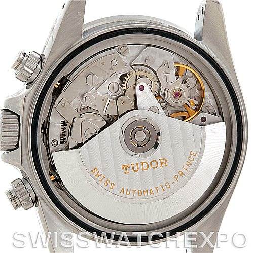 This image shows the movement and internal mechanics of a Tudor Tiger 79280 Men
s Stainless Steel Silver Dial 79280 Men
s Stainless Steel Silver Dial model watch from the back.