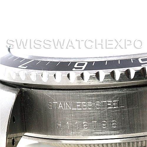 This image shows a detailed side view of the bezel and the stainless steel case with serial number "H116796" of the Tudor Tiger 79270 Men's Stainless Steel Silver Dial 79270 Men's Stainless Steel Silver Dial model watch.