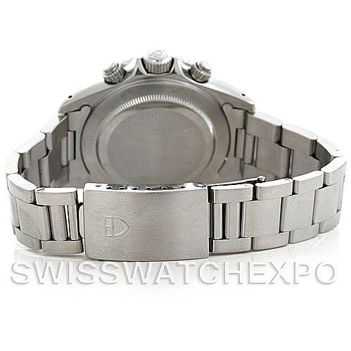 The image shows the back of a Tudor Tiger 79270 Men's Stainless Steel Silver Dial 79270 Men's Stainless Steel Silver Dial model watch, focusing on the clasp and bracelet.