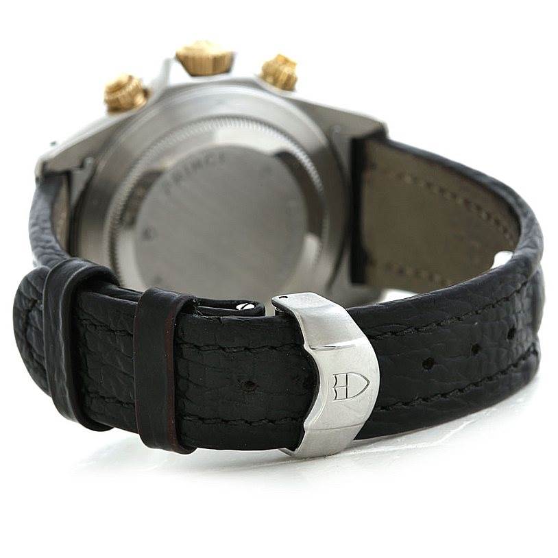 This image shows the back angle of a Tudor Tiger 79263 Men's Steel and Gold (two tone) White Dial 79263 Men's Steel and Gold (two tone) White Dial model watch, highlighting its clasp and partial case back.
