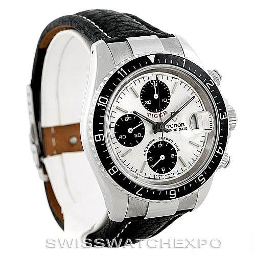 The image shows a Tudor Prince model watch from an angled front-left view, highlighting the face, bezel, and part of the strap.