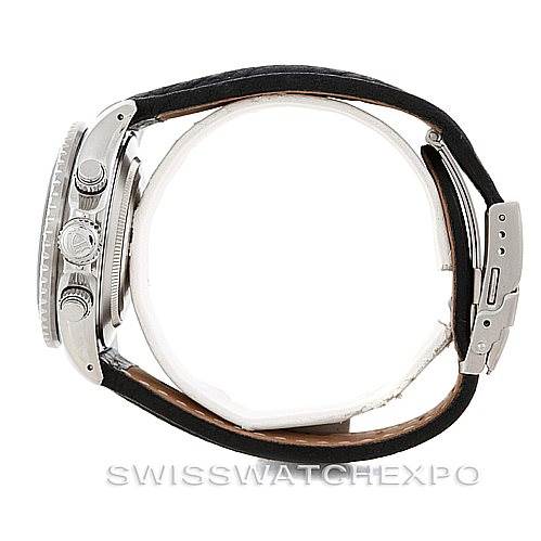 The image shows a side view of the Tudor Prince model watch, highlighting its crown, pushers, and leather strap.