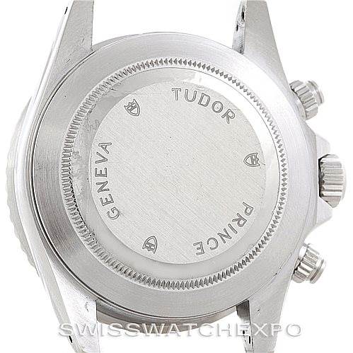 The image shows the back case of a Tudor Prince watch viewed from a top-down angle.