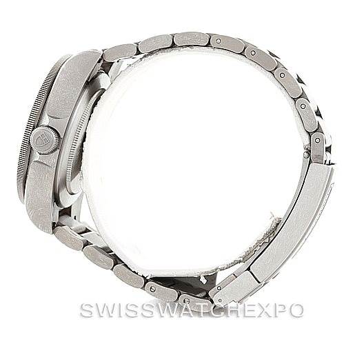 This image shows the side view of a Tudor Pelagos 25500TN Men's Titanium Black Dial 25500TN Men's Titanium Black Dial watch, highlighting the case, crown, and metal bracelet.