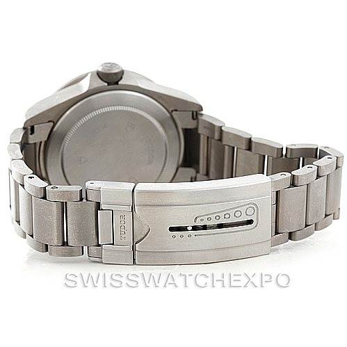 The image shows the back view of the Tudor Pelagos 25500TN Men's Titanium Black Dial 25500TN Men's Titanium Black Dial watch, focusing on the case back and the bracelet with its clasp.