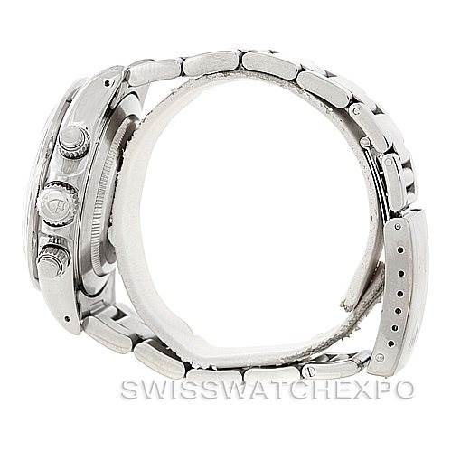 This side view of a Tudor Prince watch showcases the case, crown, pushers, and partially visible bracelet.