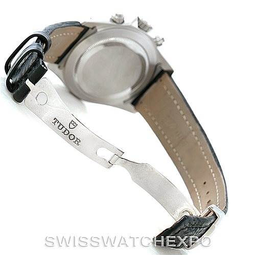 The image shows the back and clasp of a Tudor Tiger 79260 Men's Stainless Steel White Dial 79260 Men's Stainless Steel White Dial model watch, highlighting the band and partially obscured case.