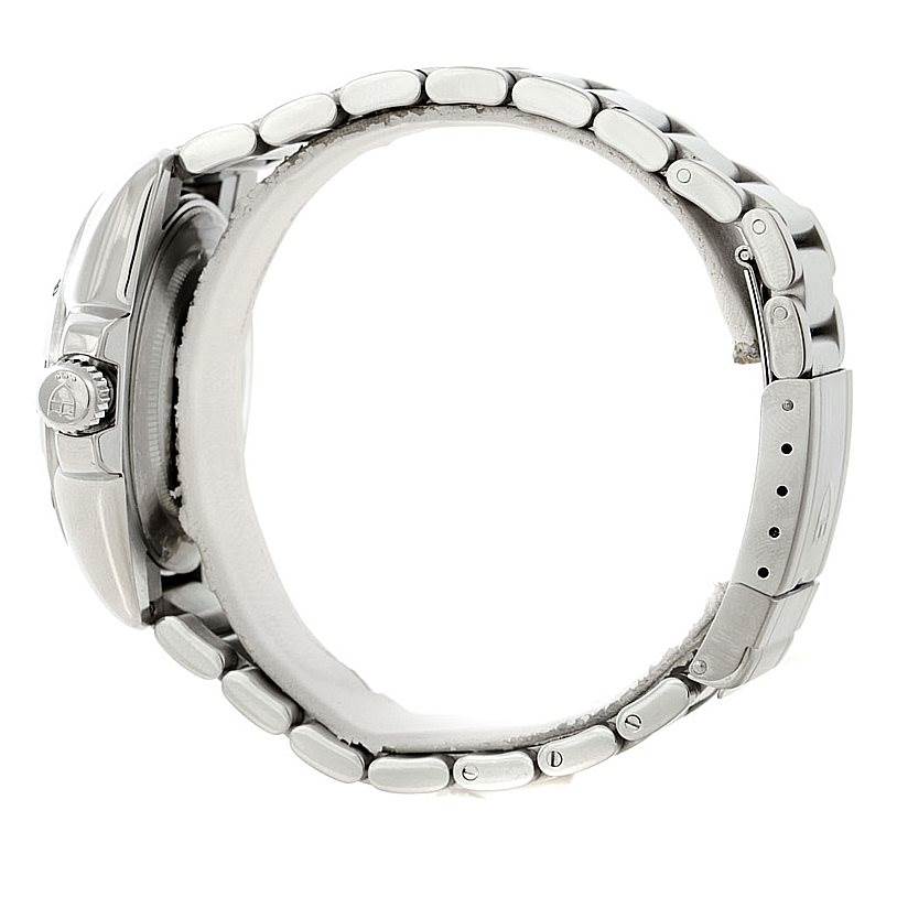 The image shows a side view of the Tudor Hydronaut 20040 Men
s Stainless Steel Black Dial 20040 Men
s Stainless Steel Black Dial watch focusing on its bracelet, clasp, and crown.