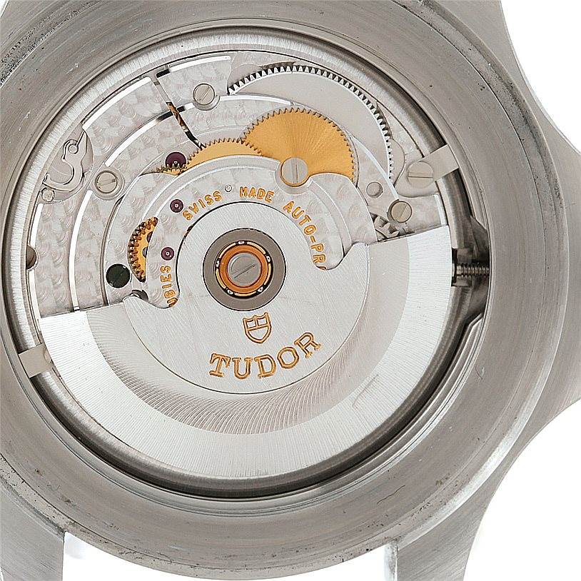 The image shows the back view of the Tudor Hydronaut 89190 Men's Stainless Steel Beige Dial 89190 Men's Stainless Steel Beige Dial model, displaying the intricate movement and inner components.