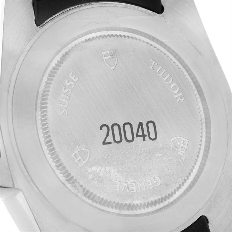 This image shows the case back of a Tudor Hydronaut 20040 Men's Stainless Steel White Dial 20040 Men's Stainless Steel White Dial watch, displaying model number 20040 and branding.