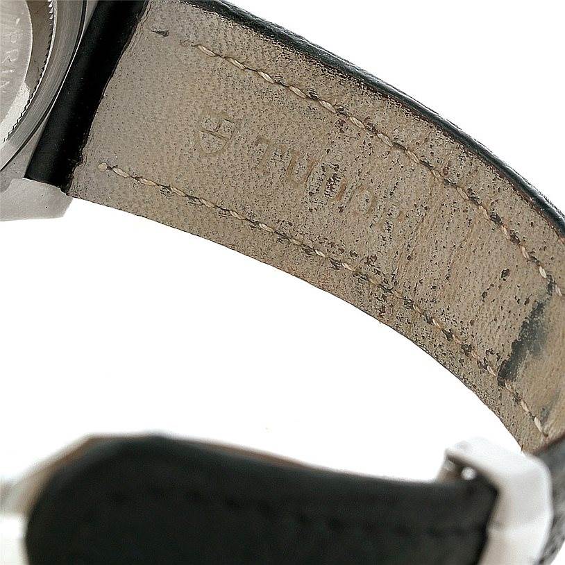 The image shows the inner side of the leather strap with "Tudor" branding and part of the case of the Tudor Tiger 79280P Men's Stainless Steel Black Dial 79280P Men's Stainless Steel Black Dial model watch.