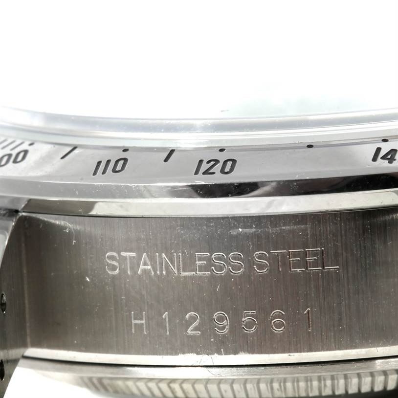 This image shows a close-up angle of the Tudor Tiger 79280P Men's Stainless Steel Green Dial 79280P Men's Stainless Steel Green Dial model watch's stainless steel side case and bezel.