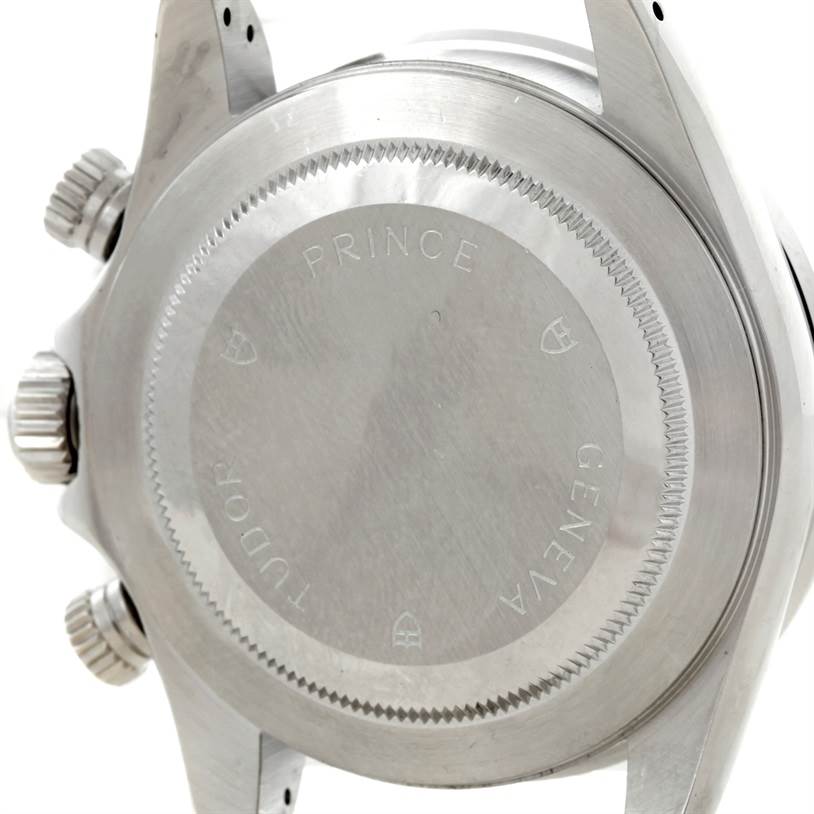 The image shows the back case of the Tiger model watch by Tudor, viewed from the rear angle.