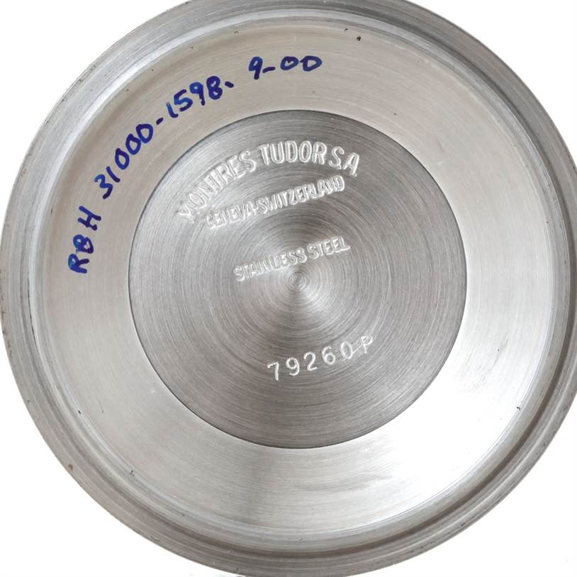 This image shows the underside of the case back for the Tudor Tiger 79263 Men's Steel and Gold (two tone) White Dial 79263 Men's Steel and Gold (two tone) White Dial model watch.