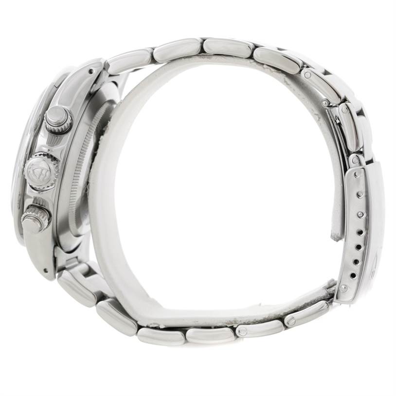 This image shows a side profile of a Tudor Prince model watch, highlighting the crown, pushers, and metal bracelet.