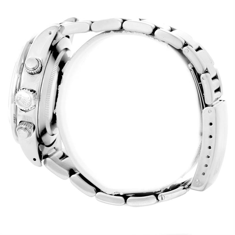 The image shows a side view of the Tudor Tiger 79280 Men's Stainless Steel Green Dial 79280 Men's Stainless Steel Green Dial model watch, highlighting its case, pushers, crown, and part of the bracelet.